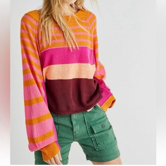Free People Linen Block Party Pullover Open Knit Lightweight Coverup Size Small - Picture 1 of 6